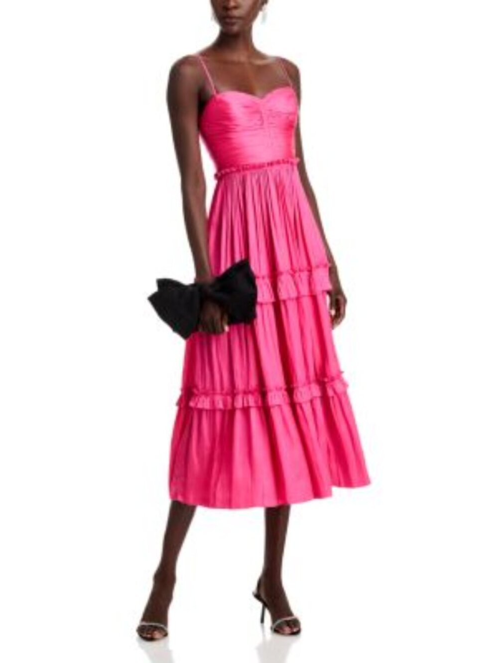 AQUA Pink Ruched Ruffle Tiered Midi Dress Size S - Like New